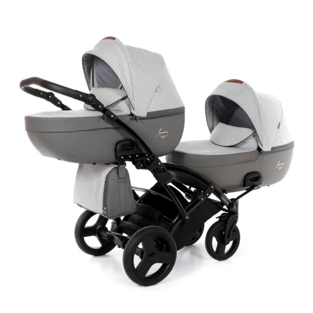 Детская коляска для двойни Junama Madena Duo Slim 2 в 1, ткань+эко-кожа — фото 12
