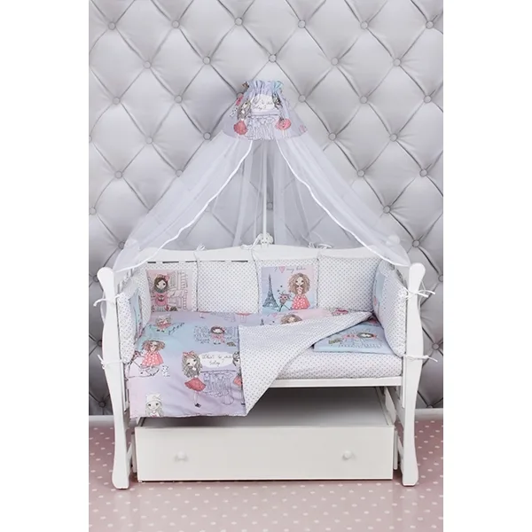 Комплект Premium в кроватку AmaroBaby Little Crystal, 19 предметов (7+12 бортиков), поплин, Поплин, Розовый — главный ракурс