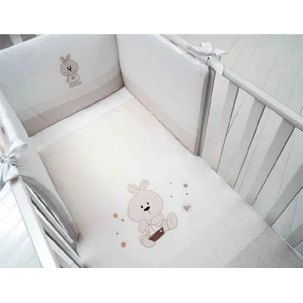 Комплект постели в кроватку Baby Expert Trotto & Lina, 4 предмета, Белый - Серо-бежевый — главный ракурс