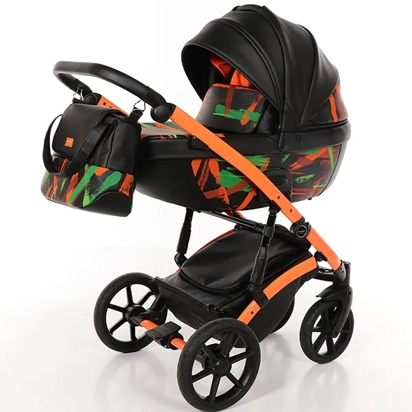 Детская коляска Tako Neon 2 в 1, экокожа, Tn-01 Белая Кожа - Рама Розовая - Светящийся Узор — главный ракурс
