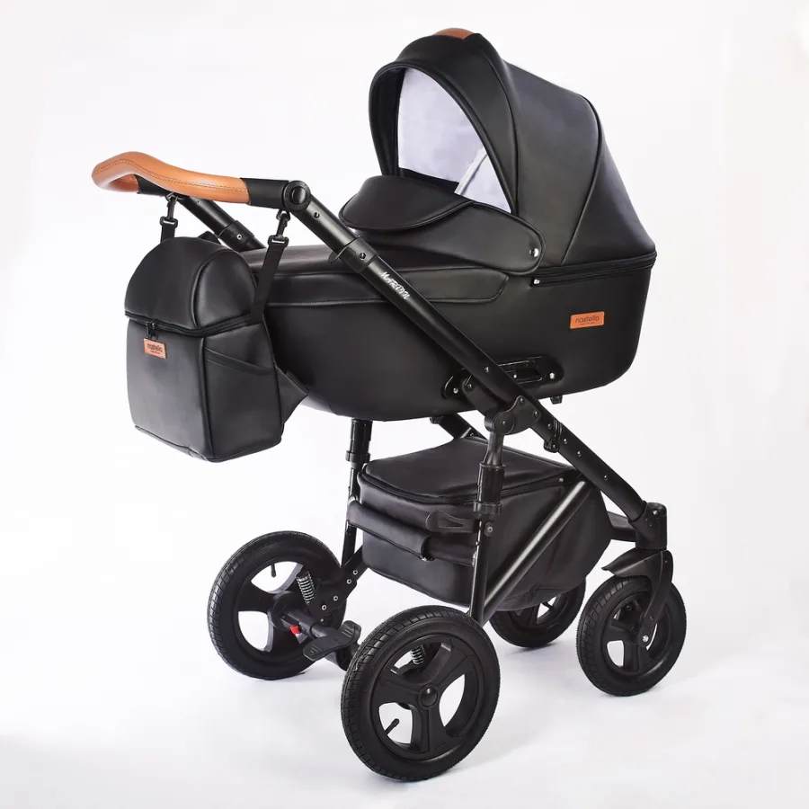 Детская коляска Nastella Martin 2 в 1, 100% экокожа, Black Ecco — главный ракурс
