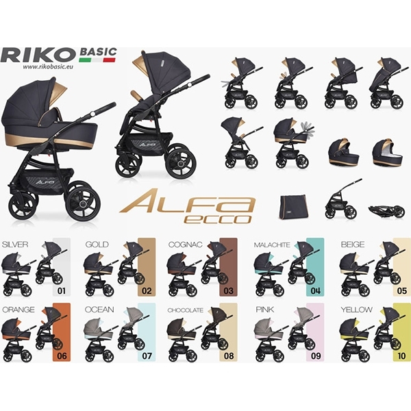 Детская коляска Riko Basic Alfa Ecco 3 в 1, эко-кожа — фото 14