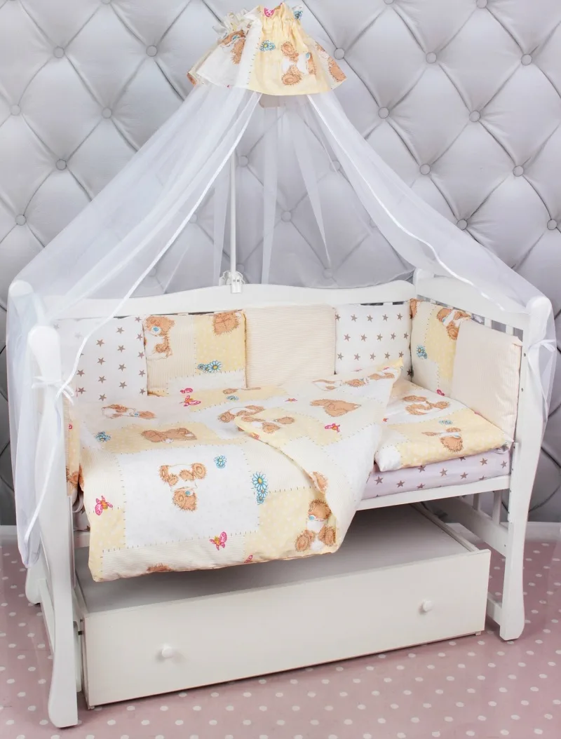 Комплект постельного белья в кроватку AmaroBaby Мишка (6+12 подушек-бортиков), Голубой — главный ракурс