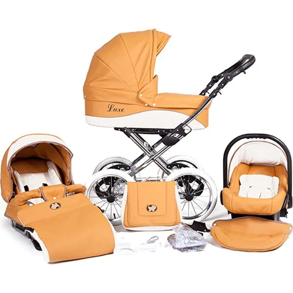 Детская коляска Nastella Luxe Eco 3 в 1, экокожа, шасси White, Beige — главный ракурс