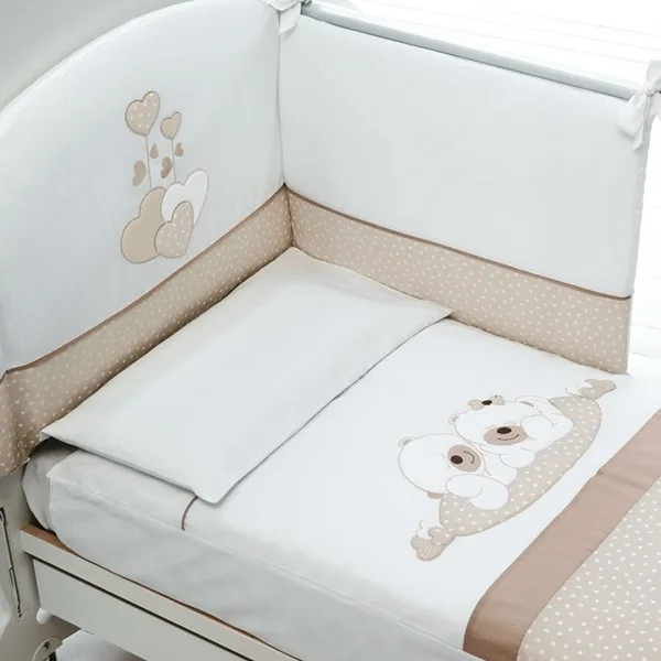 Комплект постели в кроватку Baby Expert Sogno, 4 предмета, Белый - Серо-бежевый — главный ракурс