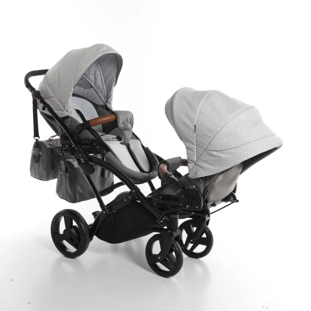 Детская коляска для двойни Junama Madena Duo Slim 2 в 1, ткань+эко-кожа — фото 6