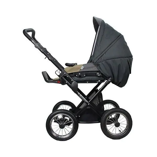 Детская коляска Jedo Classic Bartatina Alu Plus JSE 2 в 1, ткань+экокожа, амортизация на ремнях, черное шасси — главный ракурс