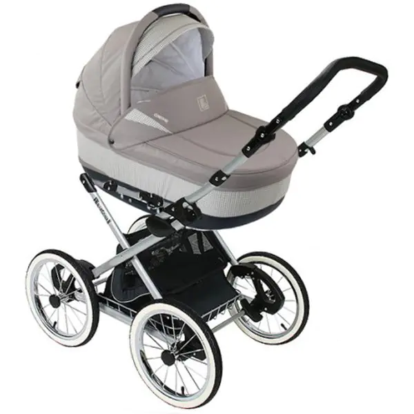 Детская коляска Jedo Memo Bartatina Elegance Alu Plus 2 в 1, ткань, амортизация на ремнях, бежевое шасси — главный ракурс