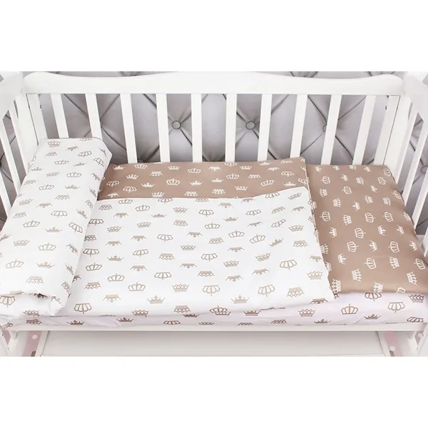 Комплект белья в кроватку WB AmaroBaby Baby Boom Короны, 3 предмета, Коричневый, Бязь — главный ракурс