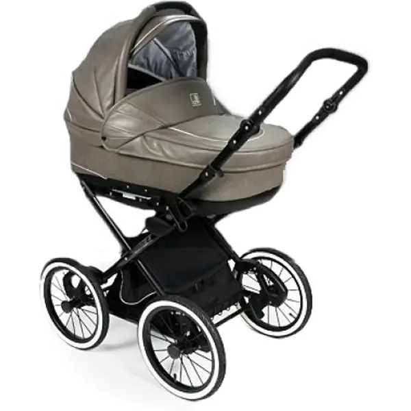 Детская коляска Jedo Memo Bartatina Elegance Alu Plus EX 2 в 1, экокожа, амортизация на ремнях, бежевое шасси — главный ракурс