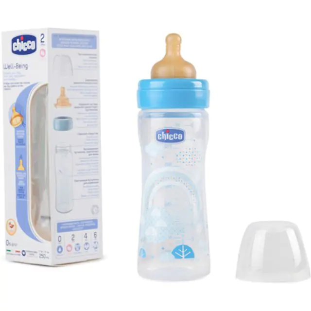 Бутылочка Chicco Well-Being Boy / Girl Чико Велл-Биинг Бой / Герл 250 мл, 2 мес.+, лат. соска, перем. поток, РР — фото 2