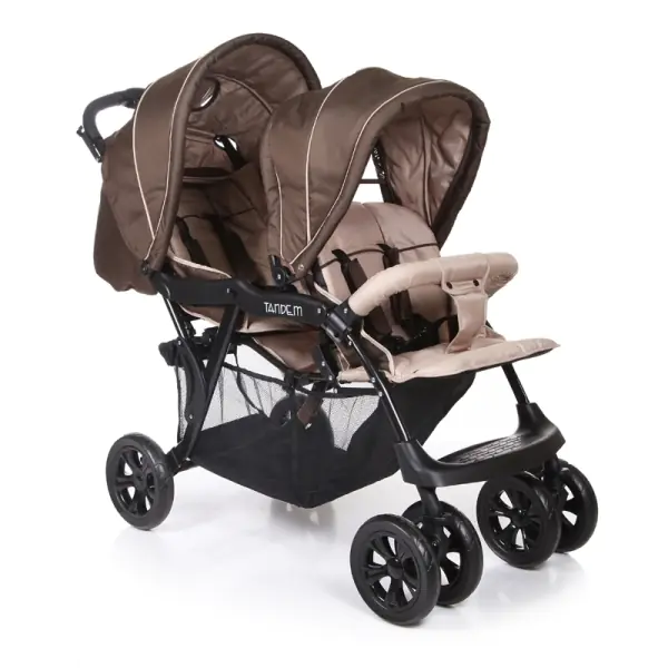 Детская прогулочная коляска для двойни Baby Care Tandem, коричневый/серый — главный ракурс