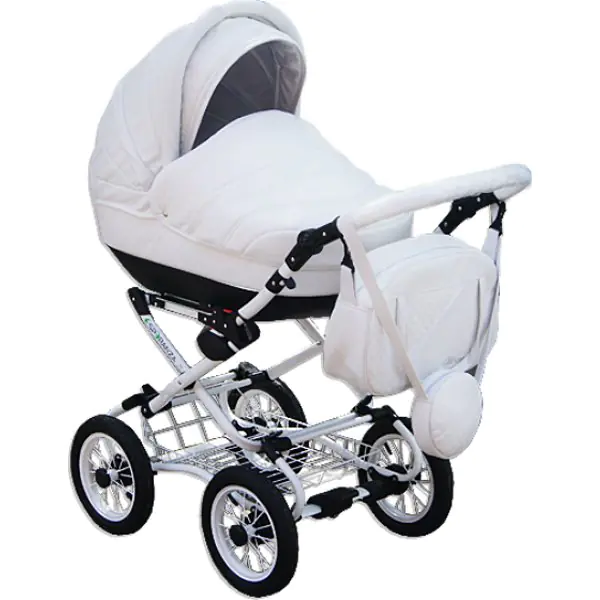 Детская коляска Esperanza Victoria Leatherette кожа 3 в 1 Цвет рамы - Белый - Маленькие колеса — главный ракурс