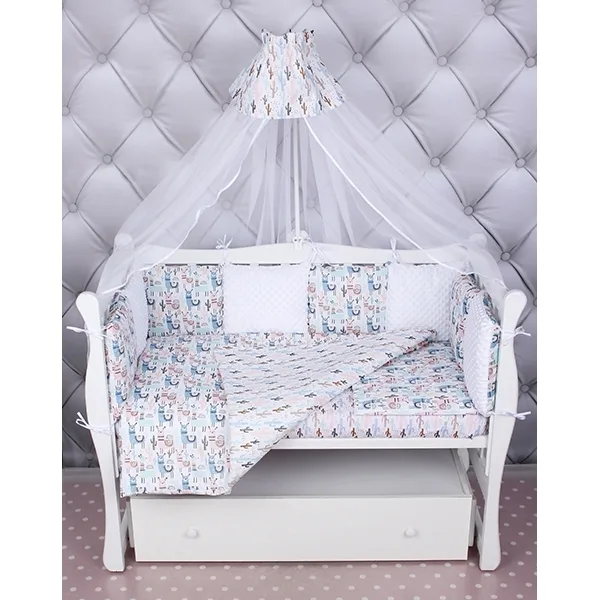 Комплект постели WB Premium в кроватку AmaroBaby Ламы, 15 предметов, бязь, Бязь, Розовый — главный ракурс