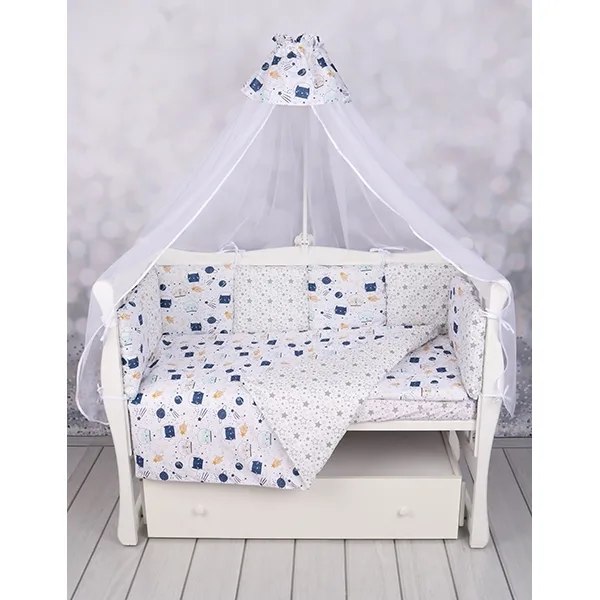 Бортик WB в кроватку AmaroBaby Космос, 12 подушек, Белый — главный ракурс