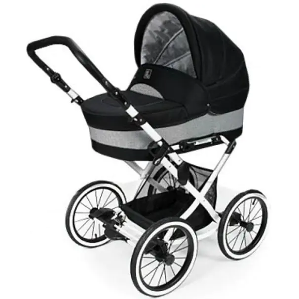 Детская коляска Jedo Classic Bartatina Elegance Alu Plus 2 в 1, ткань, амортизация на ремнях, белое шасси — главный ракурс