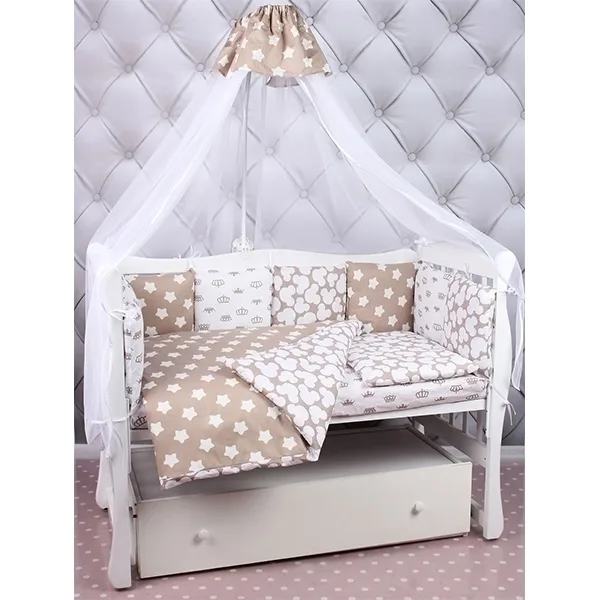 Универсальный комплект постели в кроватку AmaroBaby Soft, 19 предметов, Коричневый — главный ракурс