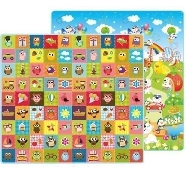 Двусторонний развивающий коврик Mambobaby 200 х 180 х 1см, арт. 016ТМ, Совята + Фруктовый Парк — главный ракурс