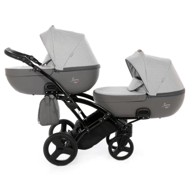 Детская коляска для двойни Junama Madena Duo Slim 2 в 1, ткань+эко-кожа — фото 1