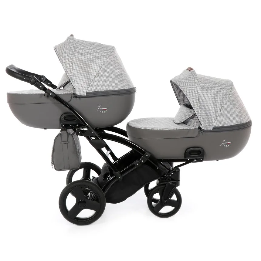 Детская коляска для двойни Junama Madena Duo Slim 2 в 1, ткань+экокожа — главный ракурс