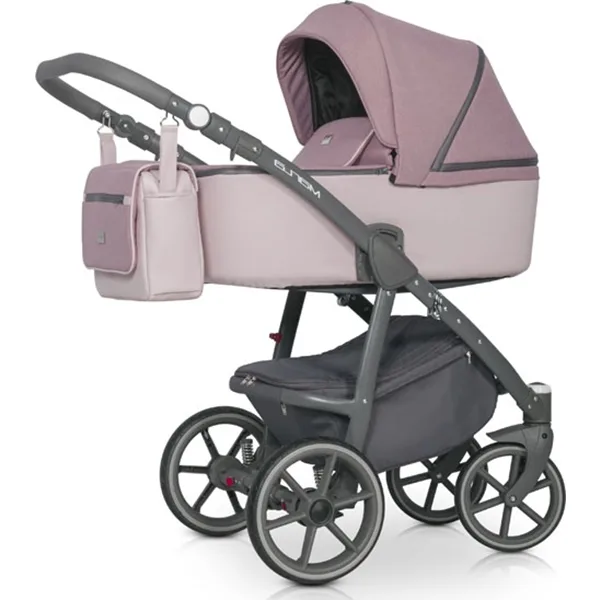 Детская коляска Riko Marla 3 в 1, ткань + экокожа, 01 Розовый — главный ракурс