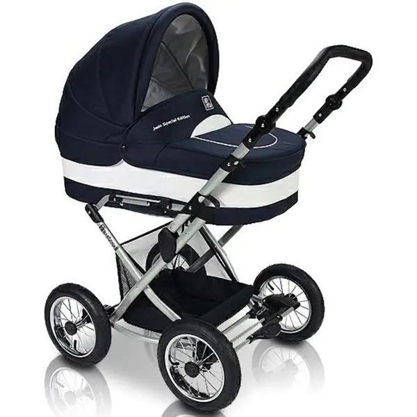 Детская коляска Jedo Classic Bartatina Alu Plus EX 2 в 1, экокожа, амортизация на ремнях, серебряное шасси — главный ракурс