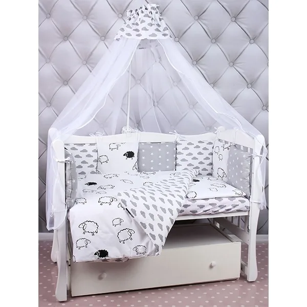 Комплект в кроватку AmaroBaby Good Night, 4 предмета, поплин / бязь, Белый - Серый — главный ракурс
