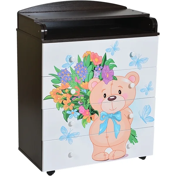 Пеленальный комод Кедр Fantasia Teddy, 4 ящика, Белый — главный ракурс
