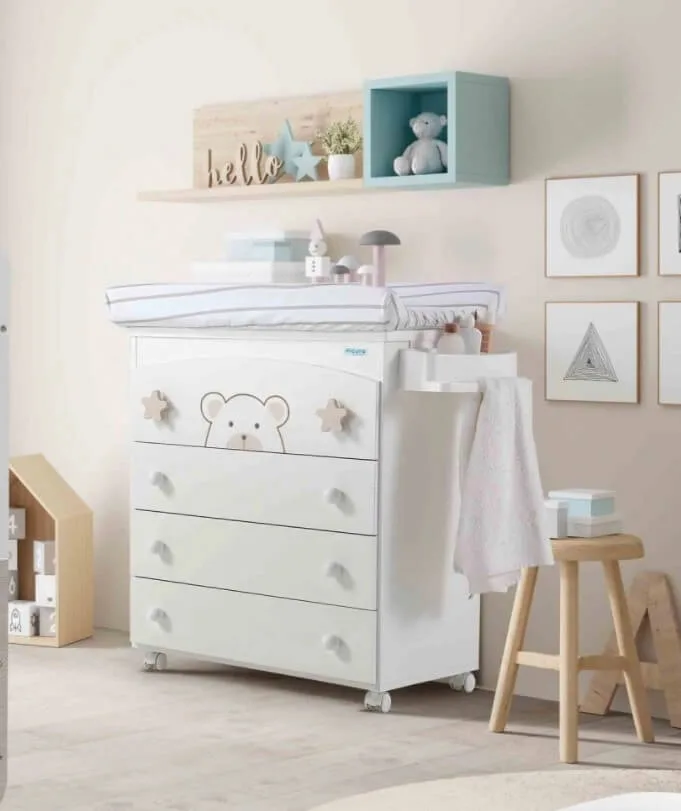 Детский пеленальный комод Micuna Bubu B-970, white/матрас beige stars — главный ракурс