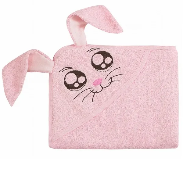 Детское полотенце с капюшоном Twinklbaby Fun Dry Зайки, Розовый с розовыми ушками — главный ракурс