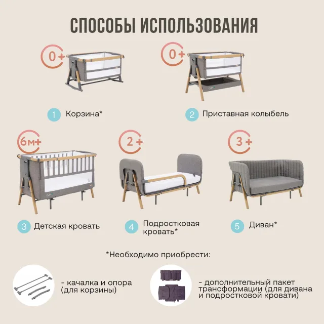 Детская кроватка-трансформер приставная Tutti Bambini CoZee XL — фото 2