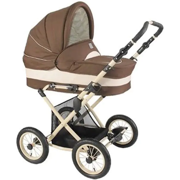 Детская коляска Jedo Classic Bartatina Elegance Alu Plus JSE 2 в 1, ткань+кожа, амортизация на ремнях, бежевое шасси — главный ракурс