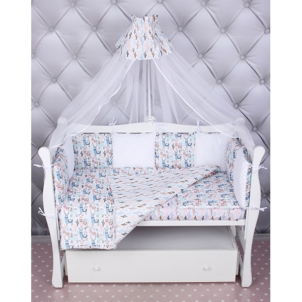 Комплект постели WB Premium в кроватку AmaroBaby Ламы, 15 предметов, бязь — фото 8
