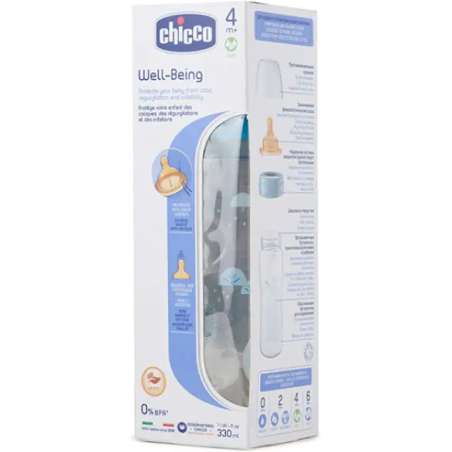 Бутылочка Chicco Well-Being Boy / Girl Чико Велл-Биинг Бой / Герл 330 мл, 4 мес.+, лат. соска, РР — фото 4