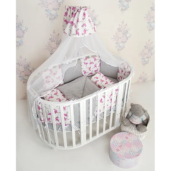 Комплект постели WB Premium в кроватку AmaroBaby Фламинго, 18 предметов, поплин, Малиновый - Серый, Поплин — главный ракурс