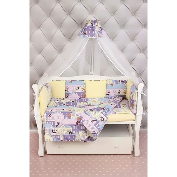 Комплект Premium в кроватку AmaroBaby Сонное Царство, 19 предметов (7+12 бортиков), бязь, Фиолетовый, Бязь — главный ракурс