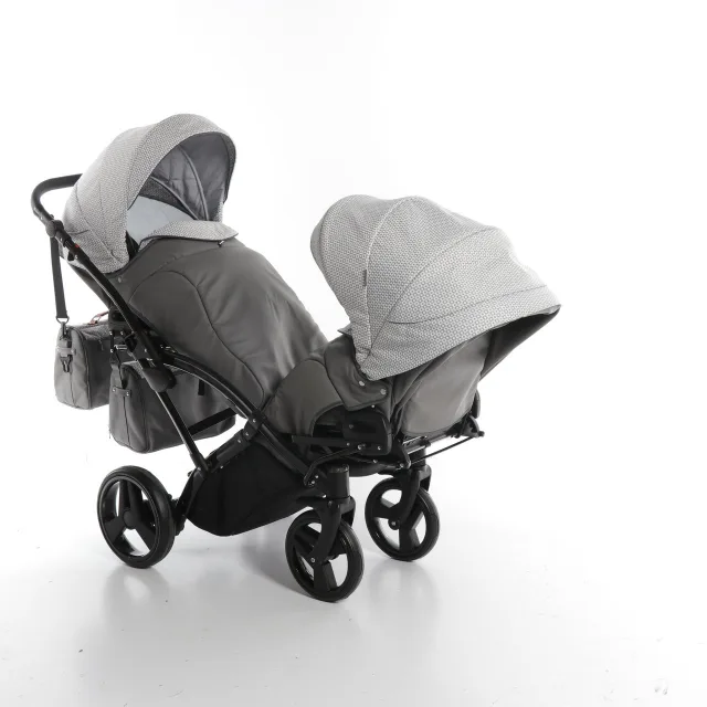 Детская коляска для двойни Junama Madena Duo Slim 2 в 1, ткань+эко-кожа — фото 9