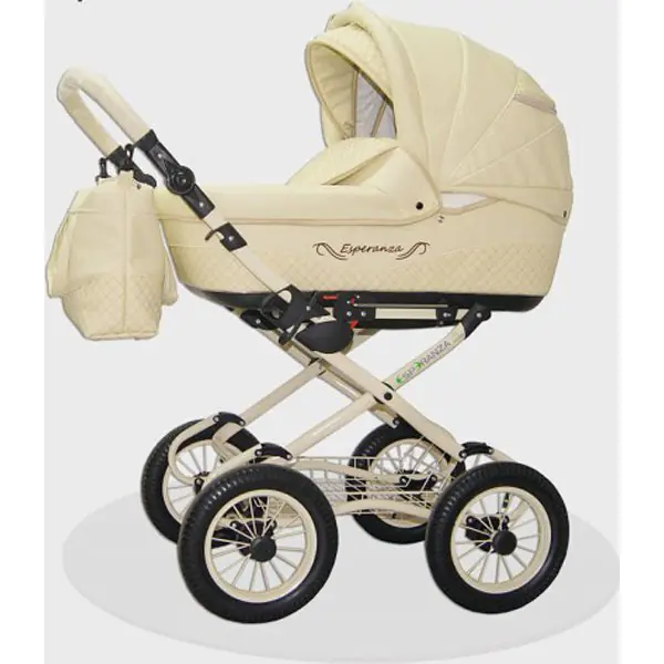 Детская коляска Esperanza Classic Leatherette 2 в 1 кожа Цвет рамы - Бежевый Маленькие колеса — главный ракурс