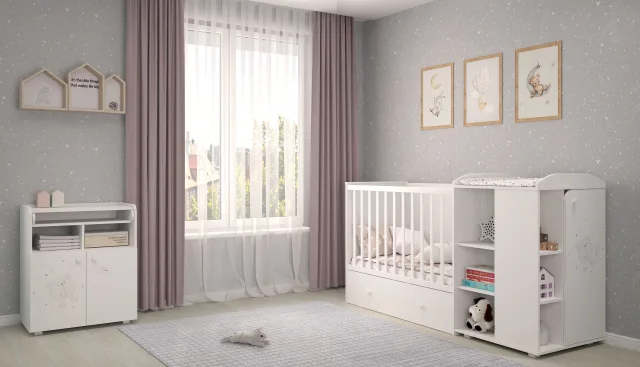 Детская кроватка-трансформер Polini Kids French 800 Teddy с ящиком — фото 5