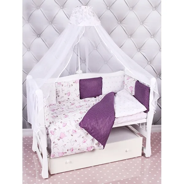 Комплект Premium в кроватку AmaroBaby Амели, 18 предметов (6+12 бортиков), бязь, Вишня - Белый, Бязь — главный ракурс