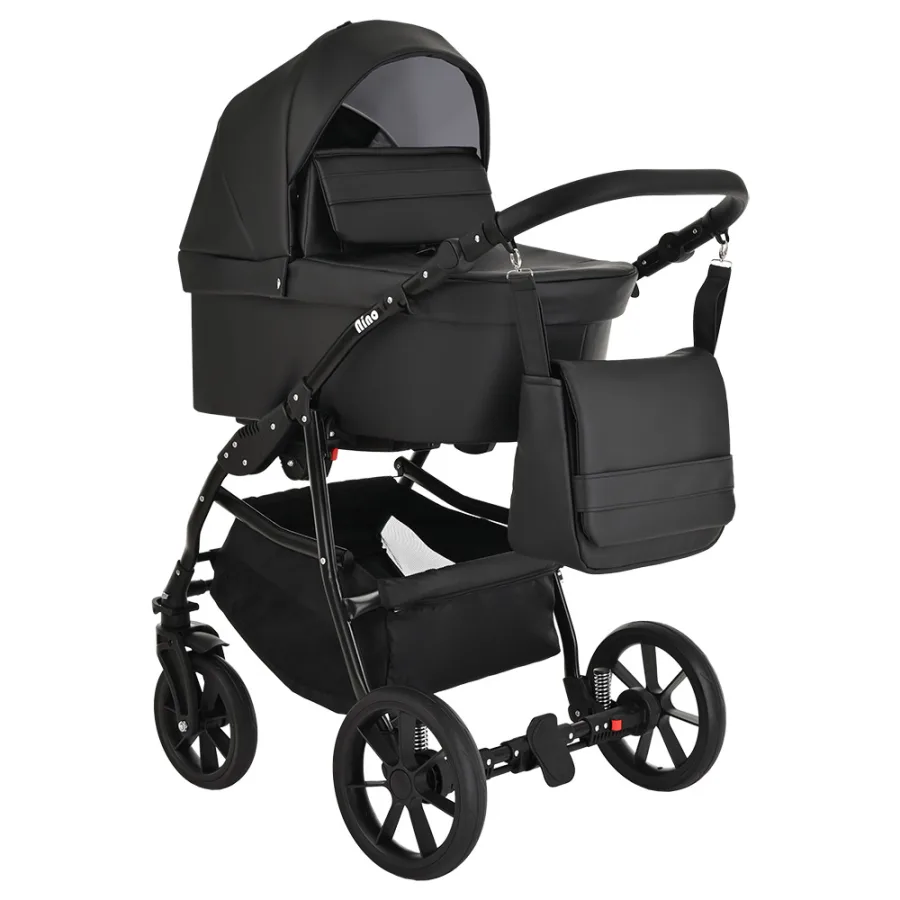 Детская коляска Pituso Nino 2 в 1, экокожа, 4001 Кожа Black — главный ракурс