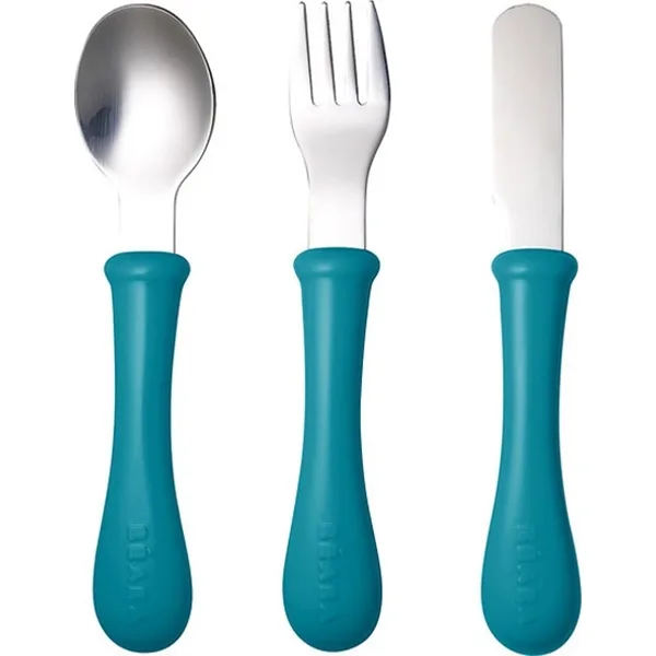 Набор детской посуды: ложка, вилка, нож Beaba Set of 3 Cutlery Inox — фото 2