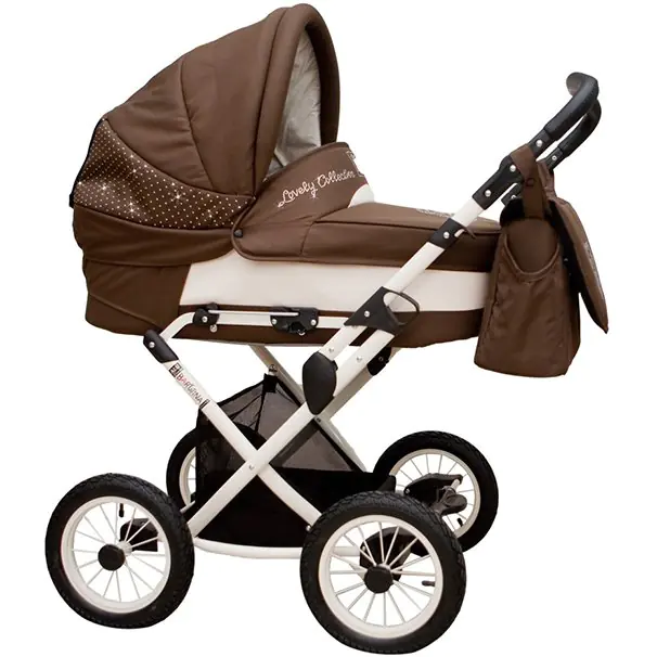 Детская коляска Jedo Classic Bartatina Elegance Alu Plus LC 2 в 1, стразы, амортизация на ремнях, белое шасси — главный ракурс