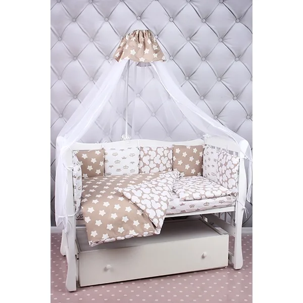Комплект Premium в кроватку AmaroBaby Soft, 19 предметов (7+12 бортиков), бязь, Коричневый, Бязь — главный ракурс