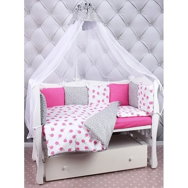 Комплект в кроватку AmaroBaby Sweet, 4 предмета, бязь, Малиновый - Белый — главный ракурс