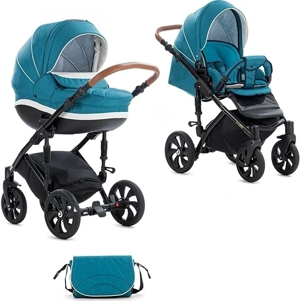 Детская коляска Tutis Mimi Style 2 в 1, ткань+экокожа, 328 Антрацит + кожа белая — главный ракурс