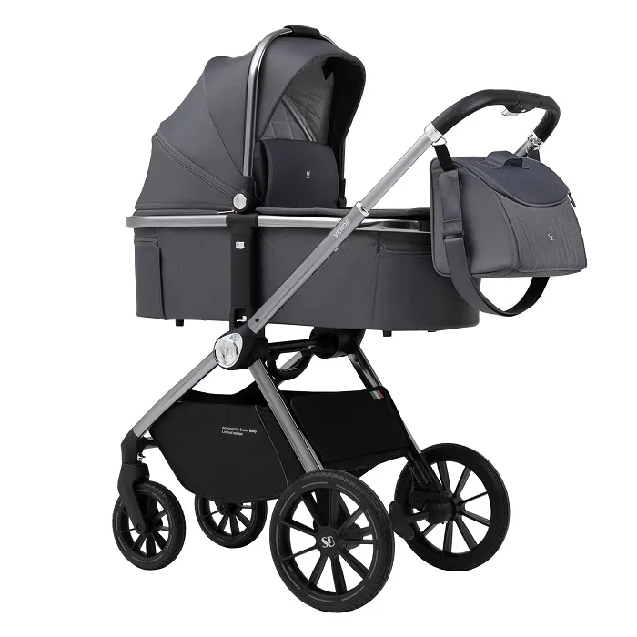Детская коляска Sweet Baby Verde 3 в 1 на серебряной раме, Dark Grey — главный ракурс