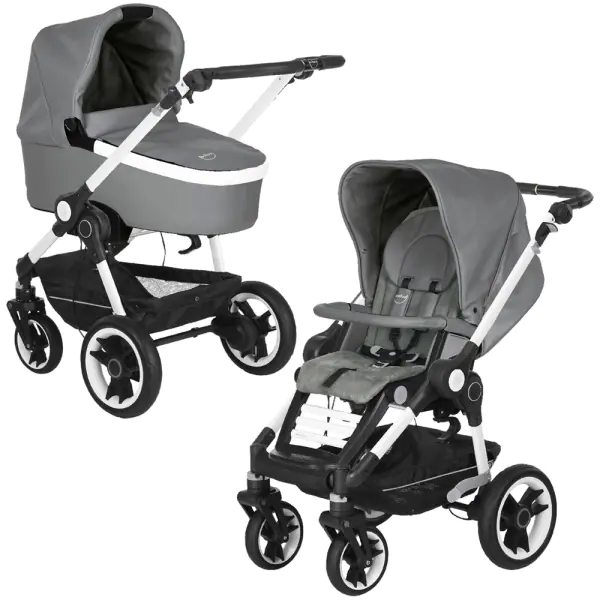 Детская коляска Teutonia BeYou V4 Elite WHL3 2 в 1, экокожа или ткань, 6055 Slate эко-кожа шасси Pearl — главный ракурс