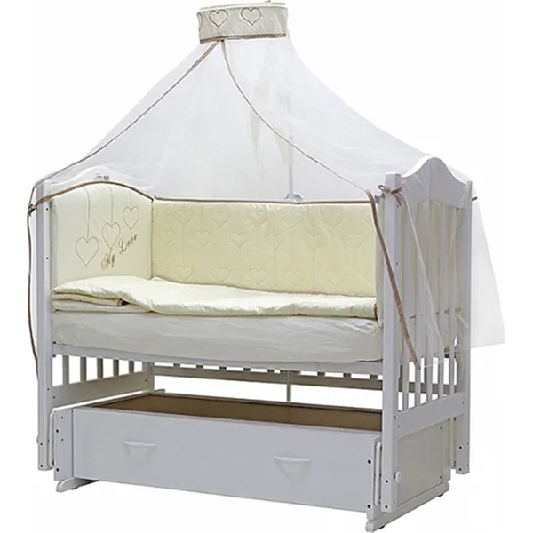 Комплект постели в кроватку Топотушки Любовь, 7 предметов, стежка, Кремовый — главный ракурс
