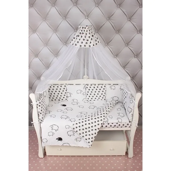 Комплект Premium в кроватку AmaroBaby Home Elite, 19 предметов (7+12 бортиков), поплин/бязь, Черный - Белый, Поплин - Бязь — главный ракурс